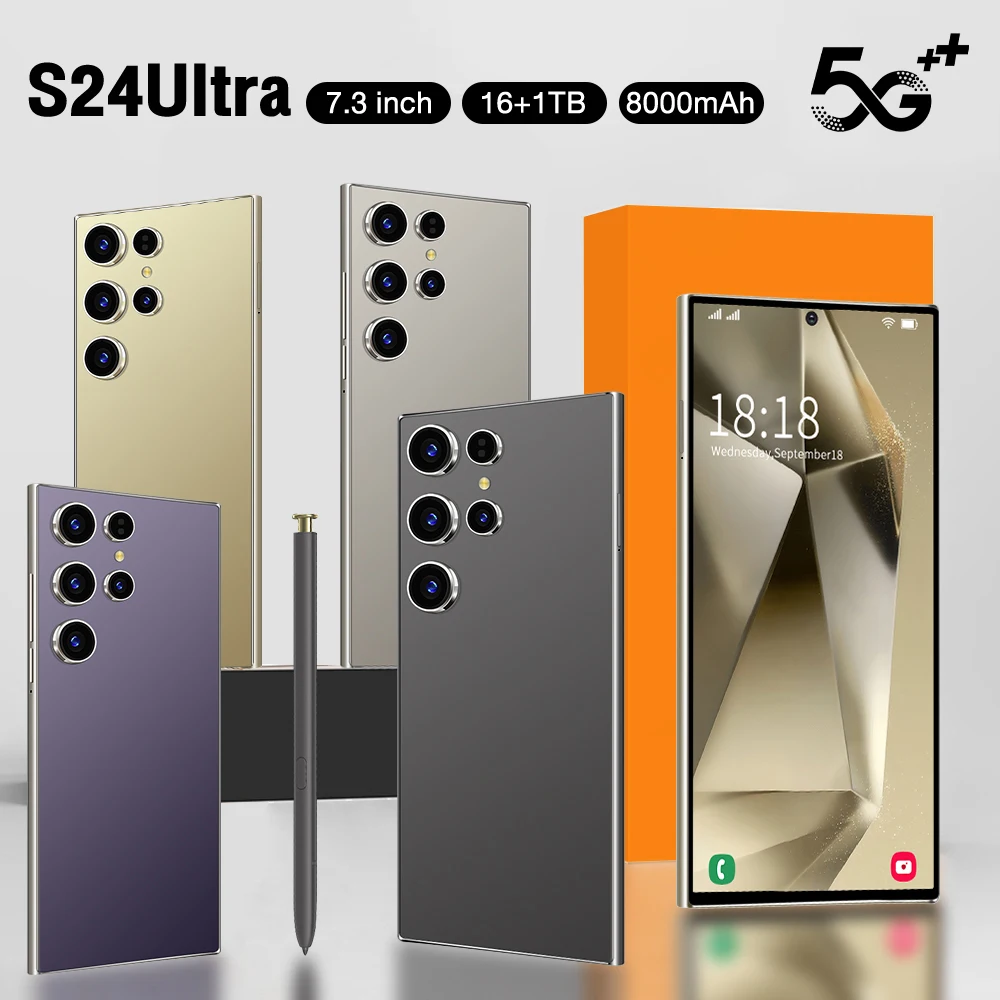 2025 Hot Selling S24 Ultra Unlocked Android 14 Smart Phone 7.3Inch 5G Mobile 4K LED Display 16GB+1TB Memory LTE Cellular English