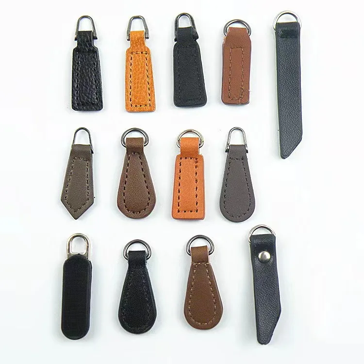 Zipper pulls custom logo leather zipper slider PU leather zipper tag puller head