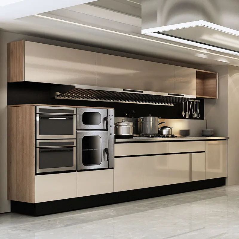Kitchen with Island Standard Stainless Steel One-stop Solution Service E0 European Industrial Modular Kitchen Cabinets Modern