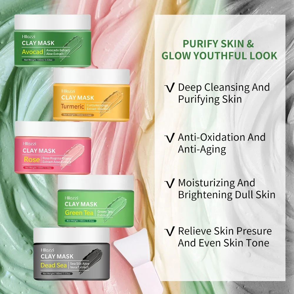 private label acne pore blackhead remover avocado green tea turmeric dead sea mud clay mask for face