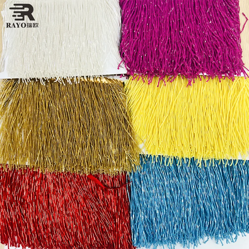 Handmade Beaded Hanging Tassel Crystal Beads Fringe Trimming Sew on Chain for Latin Dress Stage DIY Craft Clothing Accessories