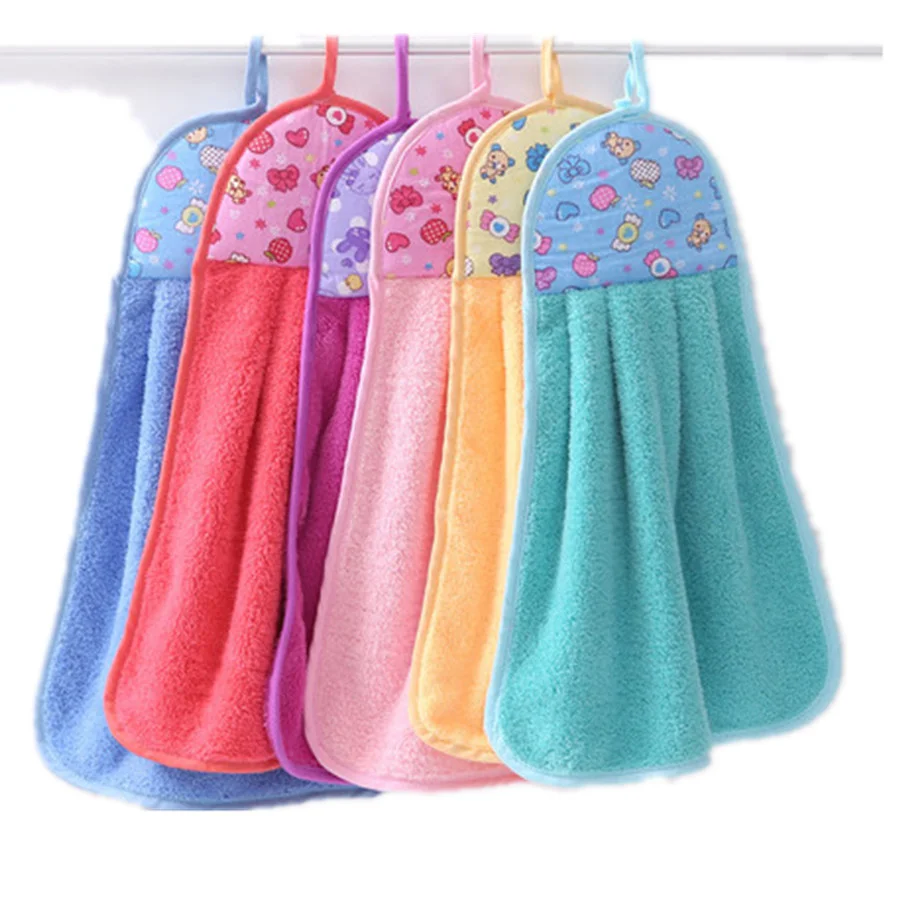 
Cheap Hanging Kitchen Coral Fleece Towel Quickly-dry Lovely Hand Towel With Ties 