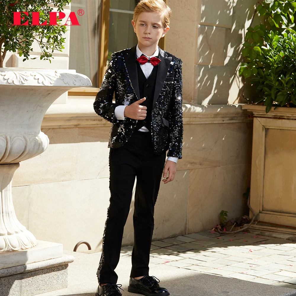  ELPA slim fit черный последовательности; Новейший дизайн Детские красивые платья для праздников свадебного торжества одежда деловые костюмы