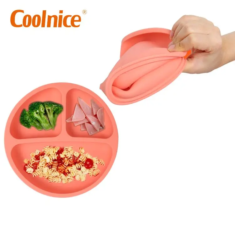Smile Face Cute Silicone gel Portable Washable Microwave Safe Divided Baby Fresh Feeding Trays Food Bowl for Kids