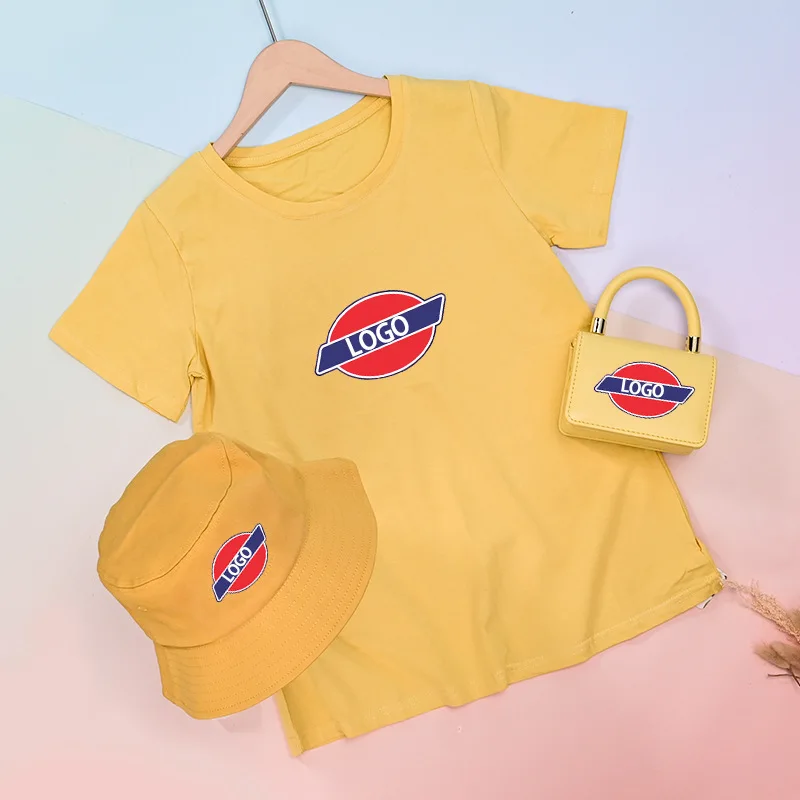 2021 New arrival 3 pieces set custom logo t-shirts and hat and purse sets ladies fashion handbags purse and hats sets for women