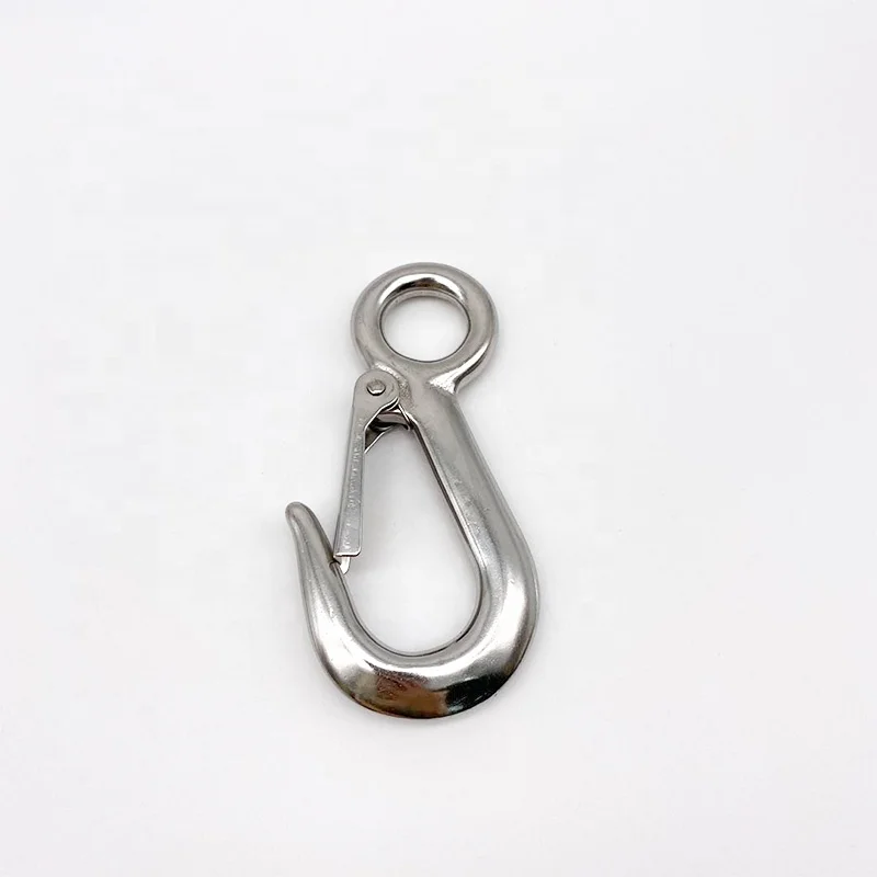 Stainless Steel Large Eye Hook With Latch Rigging Hardware 304/316 Lifting Cargo Snap Hook Spring Latched Crane Hooks