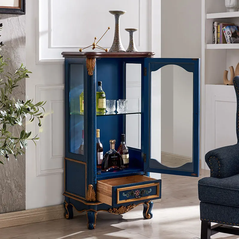 classical American painted solid wood wine cabinet Glass trim cabinet TV side cabinet