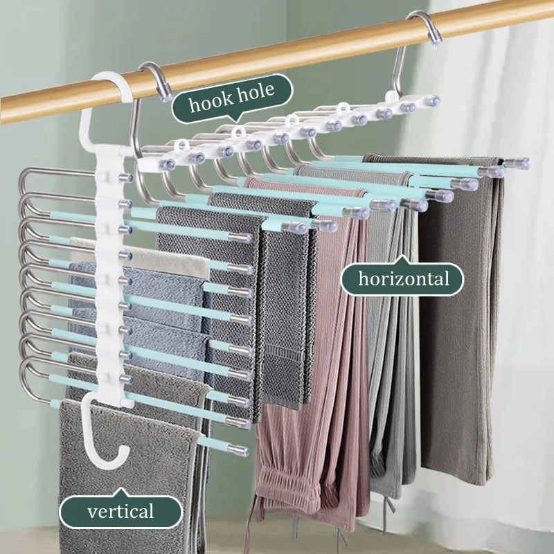 Multi-functional 5 in 1 Trouser Storage Rack Adjustable Pants Tie Storage Shelf Closet Organizer Stainless Steel Clothes Hangers