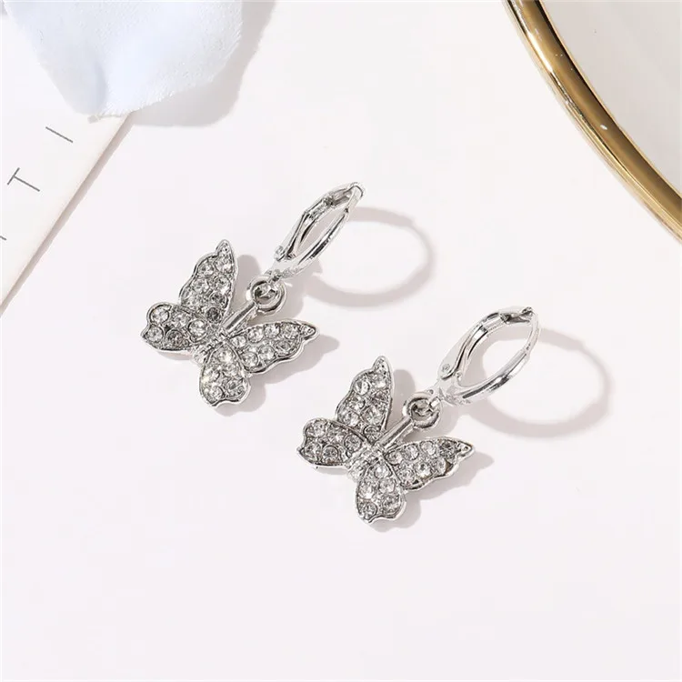 
Hot Style Women Gold Plated Butterfly Diamond Earrings Rhinestone Butterfly Hoop Earrings 