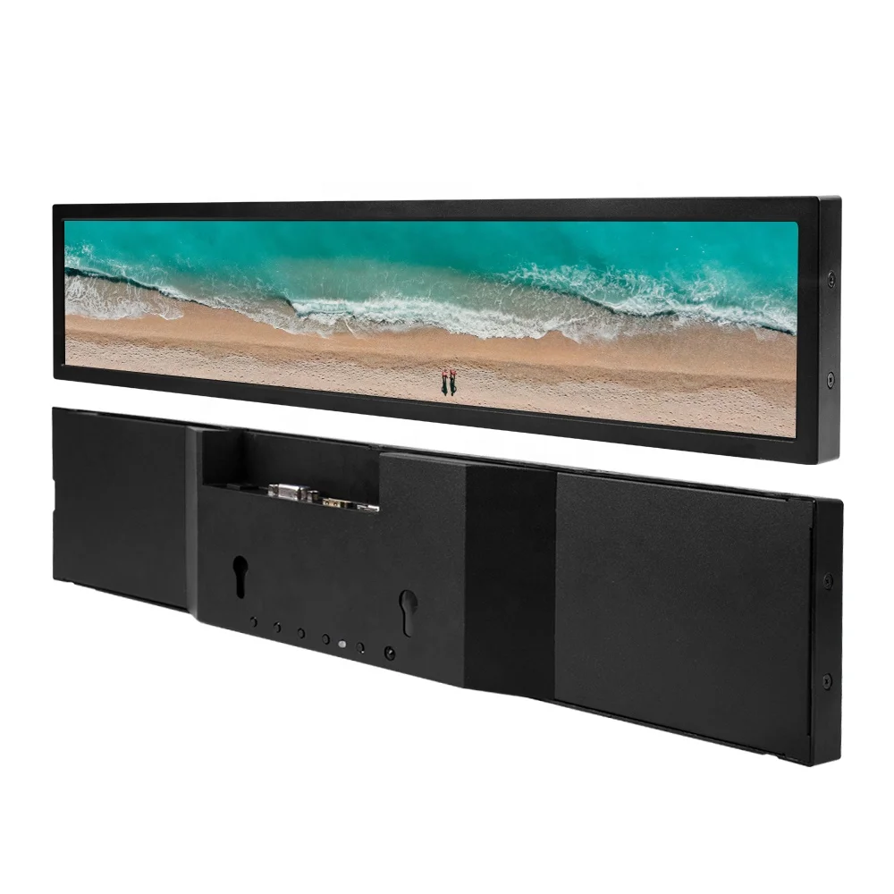 Large advertising screens wall mounted lcd digital restaurant menu displayer stretched bar display