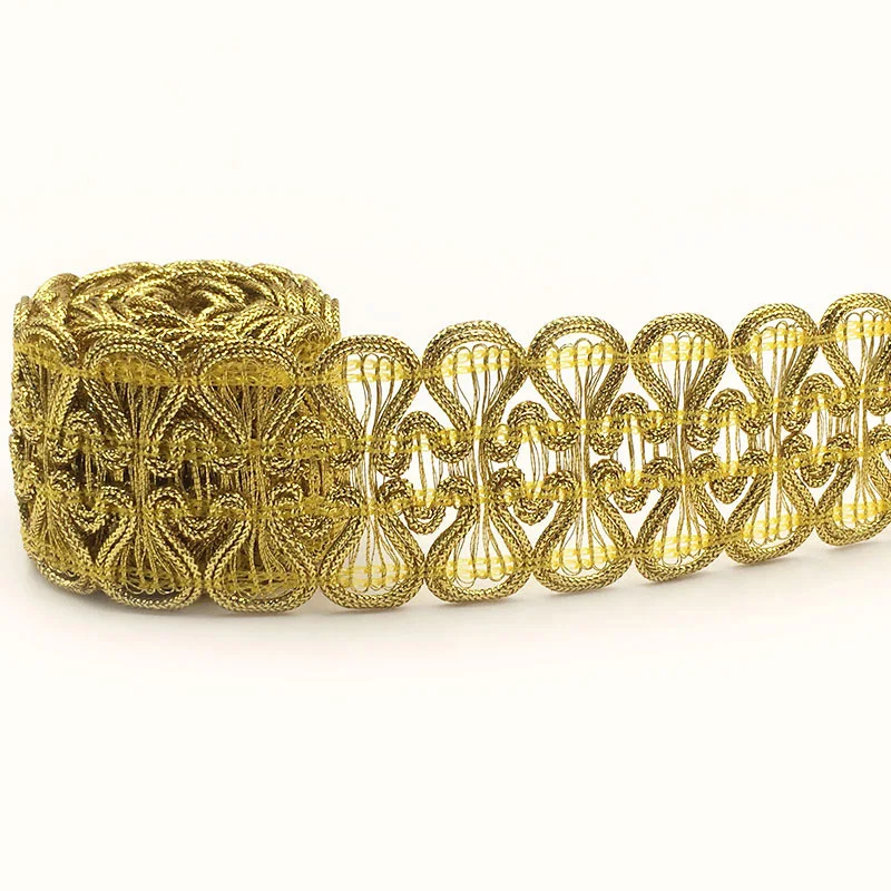 Luxury Wedding Golden Lace Fabric Appliqued Colored Sequins Embroidered Ribbons Belt Braided Gold Flower Sewing Lace Trim