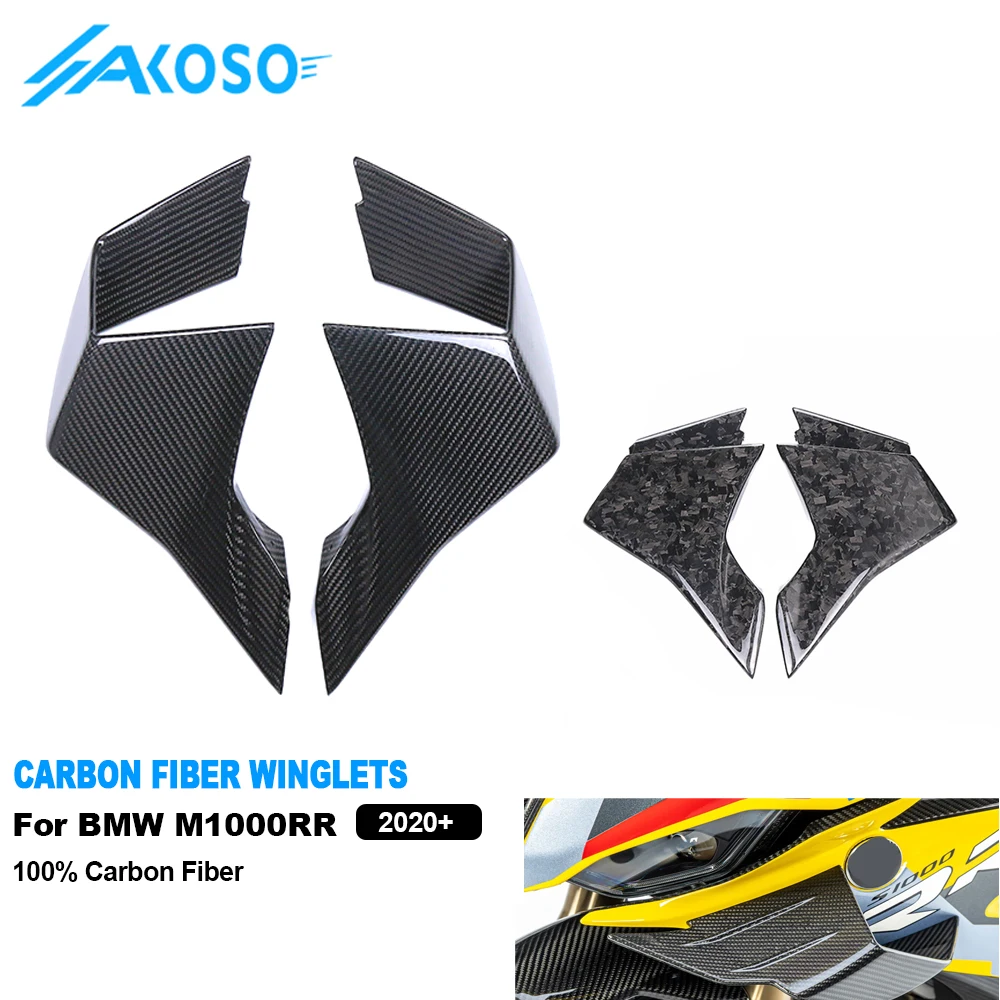 AKOSO 3K Dry Carbon Fiber Motorcycle Wind Deflector Wings Fairing Front Spoiler Fixed Wind Winglets For BMW M1000RR 2020-2024