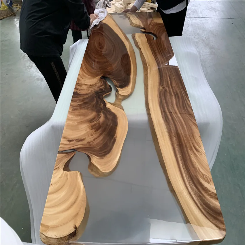 epoxy resin wood slab dining table custom made size and door to door service is available