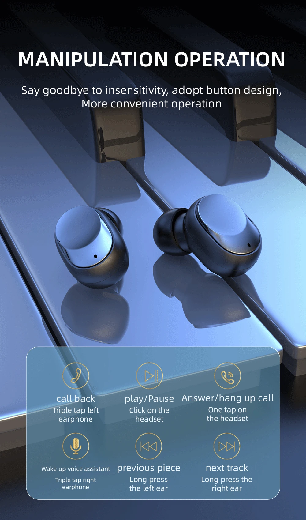 Y60TWS Earphones Blue tooth Wireless Headphones Touch Control Mini Sports Headset Noise Reduction Earbuds For Redmi Xiaomi