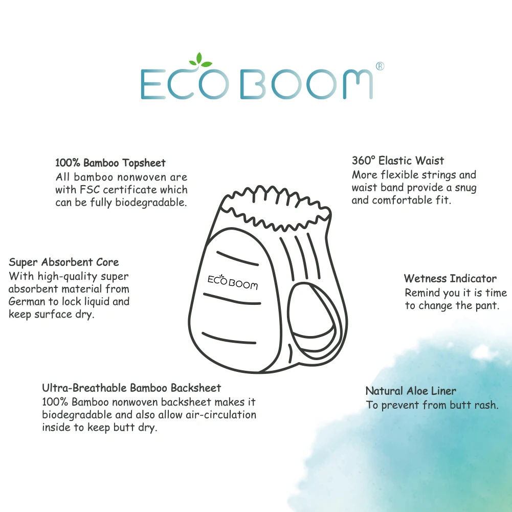 Биоразлагаемые одноразовые органические детские подгузники ECO BOOM M на растительной