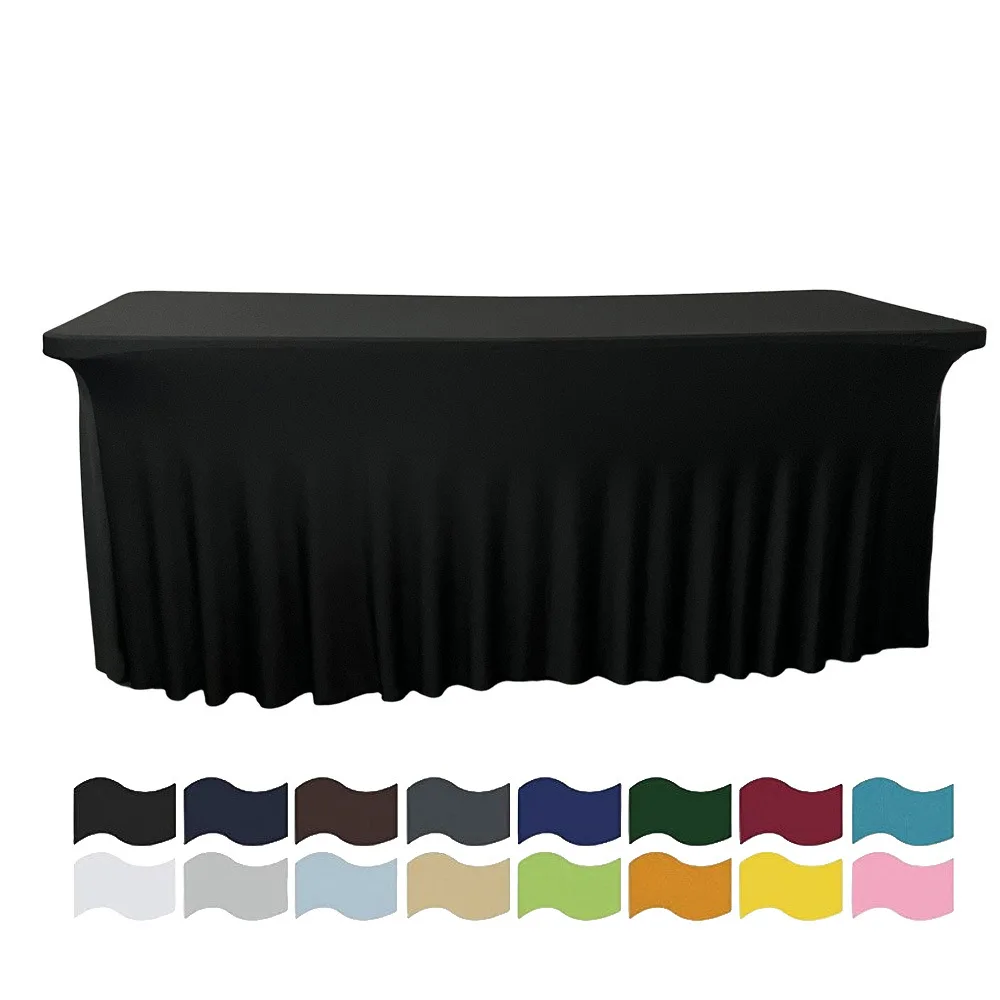 8FT Rectangle Table Skirt Black Table Clothes with Wrinkle Resistant Ruffles