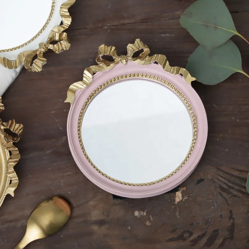 gold white small jewelry storage tray round mirror serving tray set for wedding home decoration living room resin