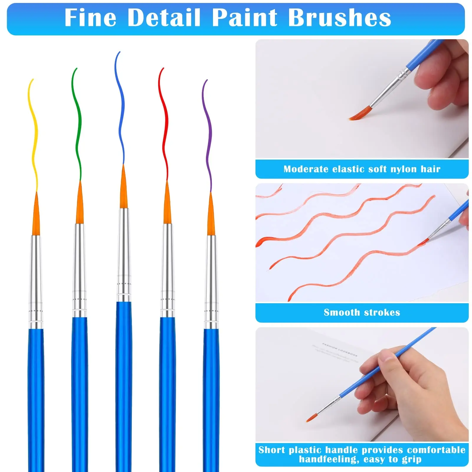 Plastic Handle Nylon Hair Acrylic Watercolor Paints Brush Sets for Kids Art Painting