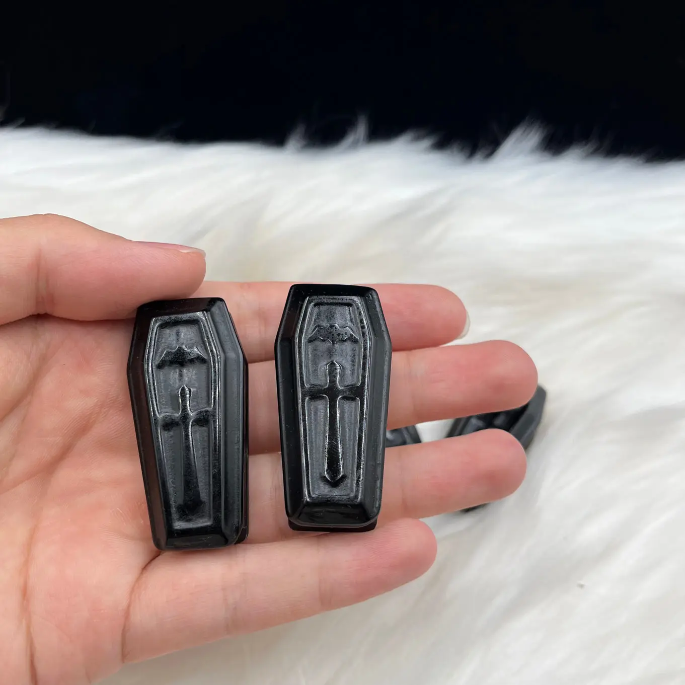 Natural Obsidian Crystal Coffin For Decoration