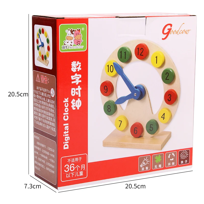 Time Clock Toy for Kids Wooden Time Learning Shape Sorting Color Game Montessori Early Education Math Set Tool Preschool Toddler