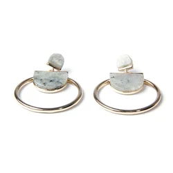 V&R Qingdao Jewelry Bijoux French Wire Earring Big Synthetic Malachite Stone Blue Zircon Rhinestone Gold Plated Earrings