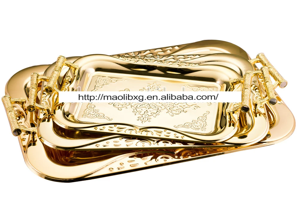 High Quality Golden Retro Square Metal Fruit Tray Set S M L Serving Trays Hotel Luxury Food Snack Plates Storage Tray