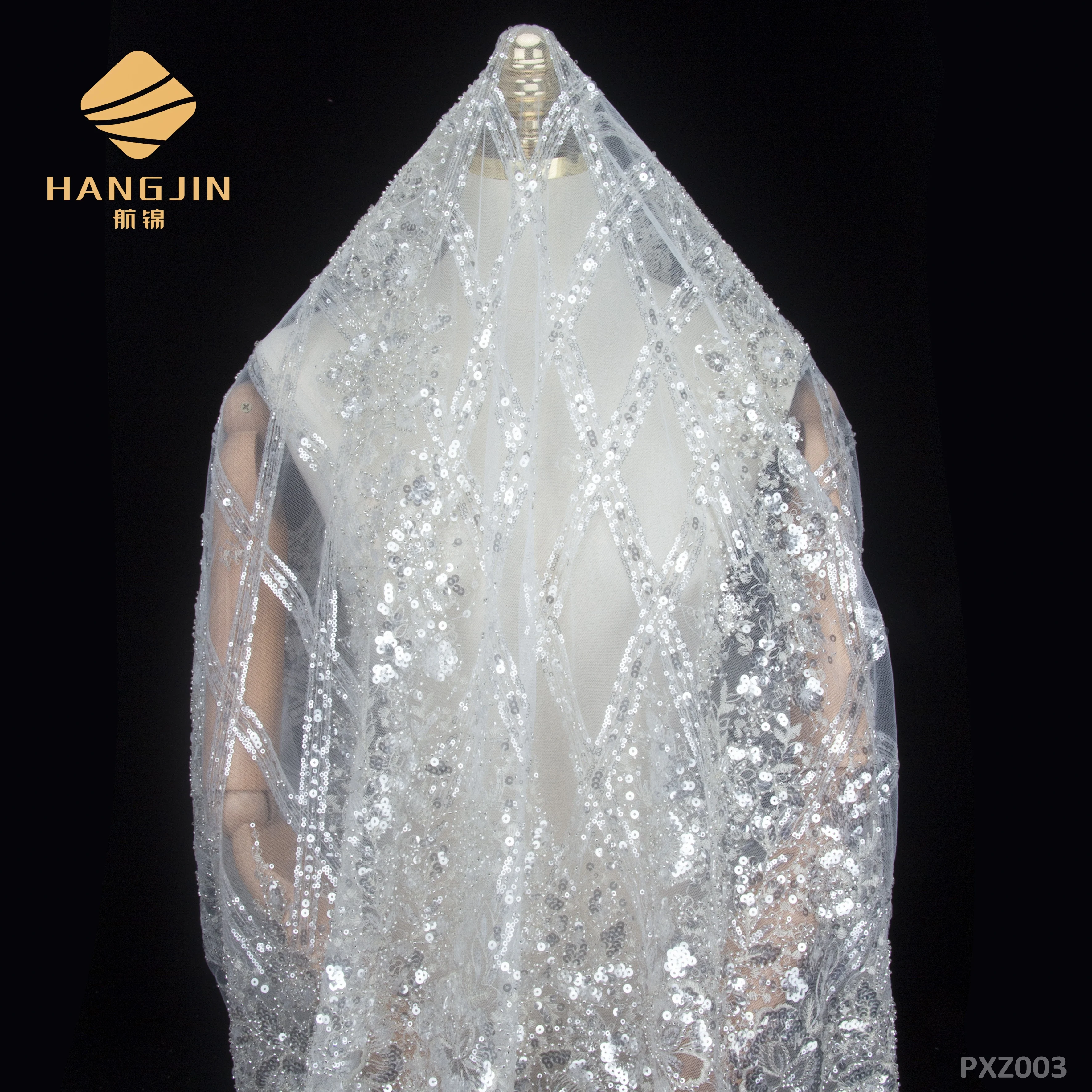 Chic Designer Embroidered Fabric Tulle Fabric Mesh fabric with Beads Tubes Sequins for Dinner dress Wedding Dress High End dress