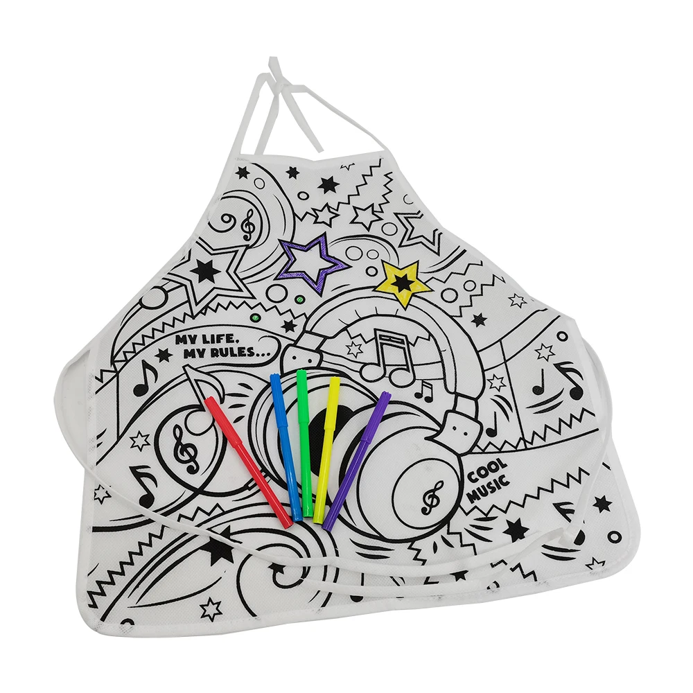 New arriving Nonwoven fashion design kids drawing apron DIY painting apron with pen