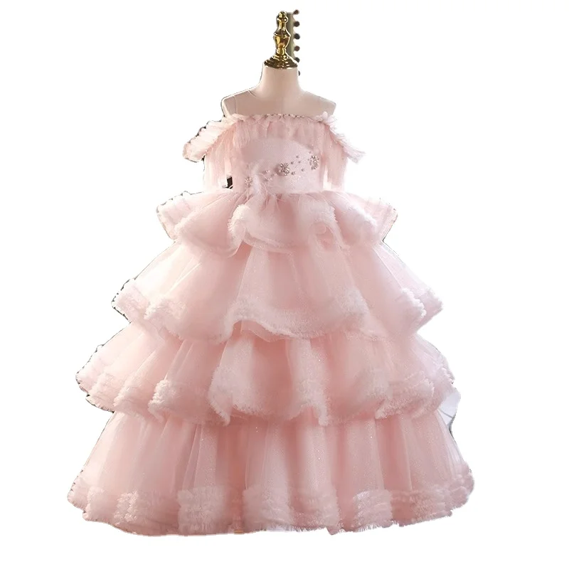 Pink Little Girl Wear Party Dresses Princess Style Ball Gown Puffy Gown For Wedding Use Flower Girl Dresses