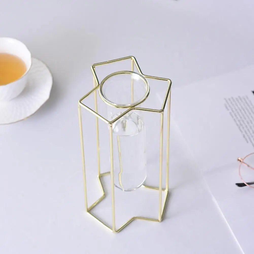 Nordic ins style Glass Vase Sturdy Construction Geometric Hollow Design Iron Modern Hydroponic Flower Pot Decor for living room