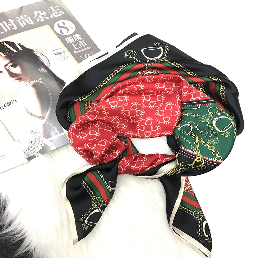 Fashion Ladies Satin Scarf Silk Custom Made Digital Print 100% Silk Hairband Head Scarves