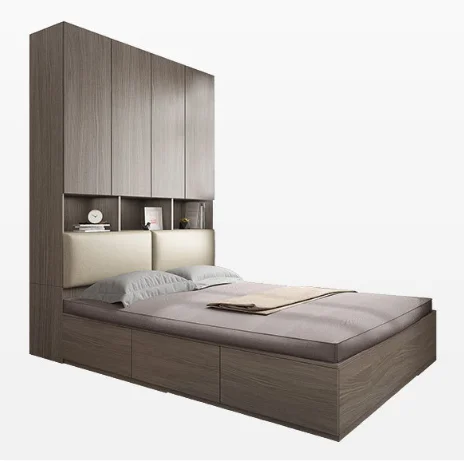 
Simple Nordic bedroom wardrobe integrated high box storage bed 
