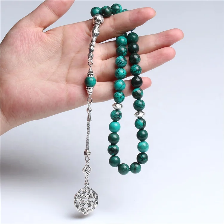 Factory Sale Natural Turquoise Stone Allah Tasbeeh Subha Muslim Rosary Islamic Prayer Beads