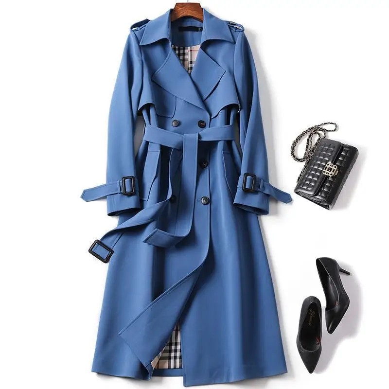 New Korean Mid-length Trench Coat for Women 2023 Popular British Over-the-knee Overcoat for Spring Autumn