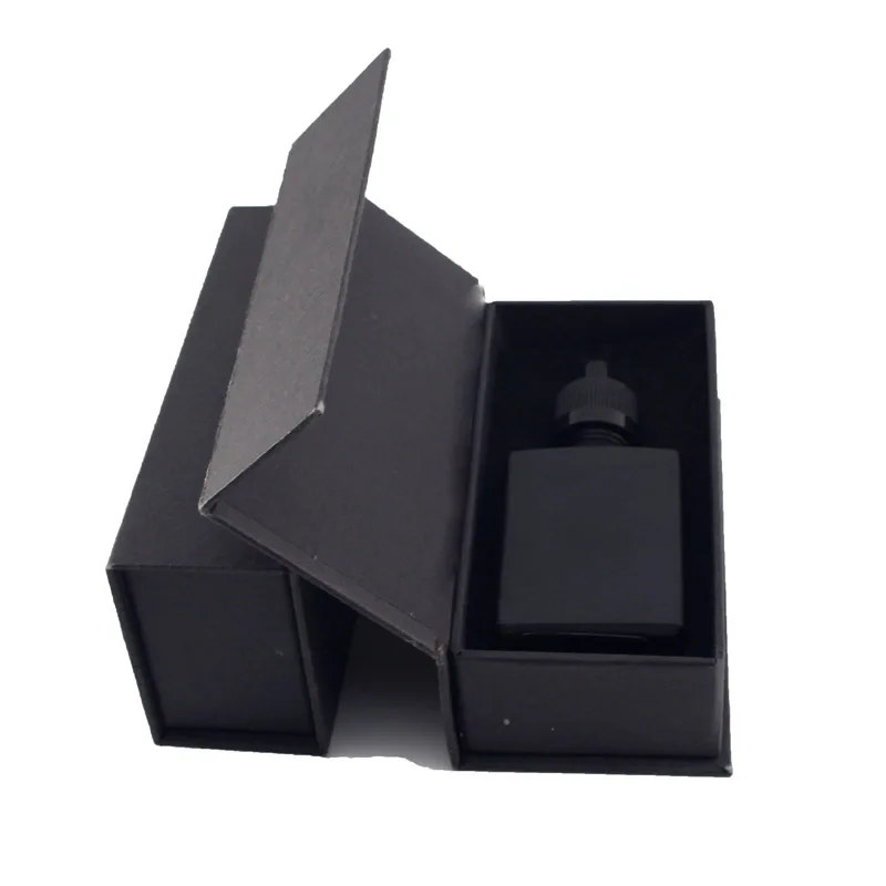 Empty Flat Shoulder Glass Bottle With Dropper Frosted Black Color Rectangle Square Essential Oil Dropper Bottle With Box Packing