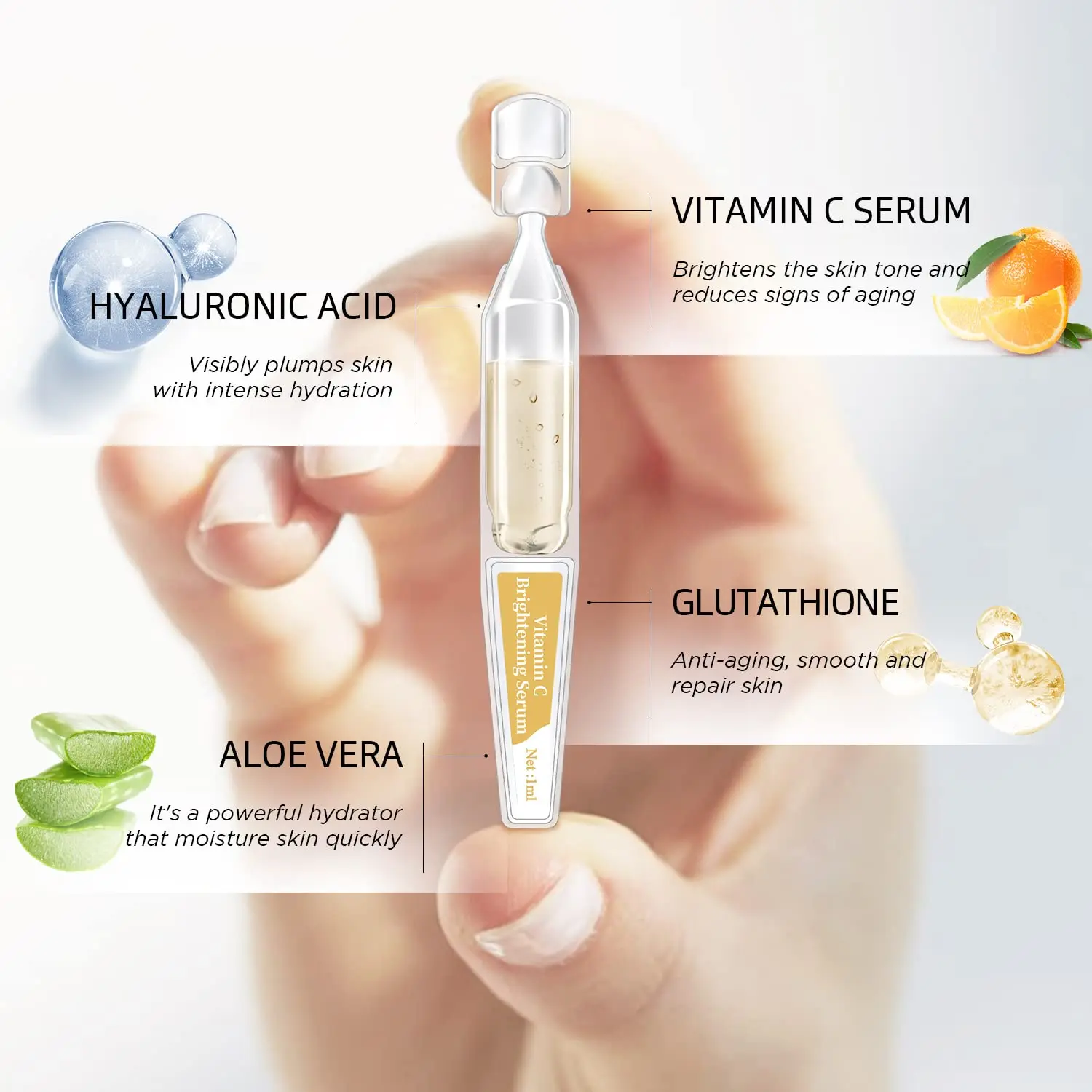 Skin Care Empty Secretion Vitamin C Aqua Butylene Glycol Glycerin Skin Plastic Ampoule Serum For Face