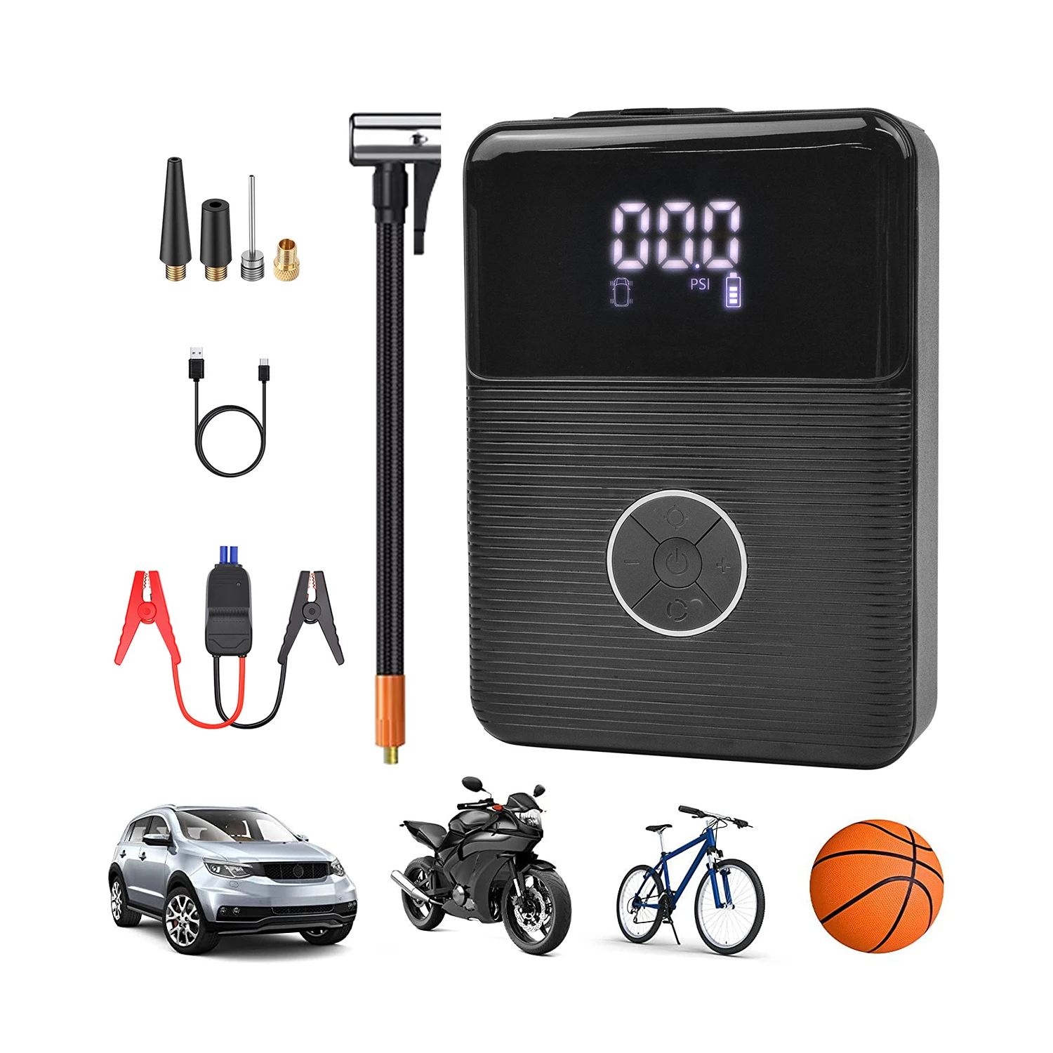 6 In 1 Car Jump Starter Air Pump Power Bank Lighting Portable Air Compressor Cars Battery Starters starting auto tyre inflator