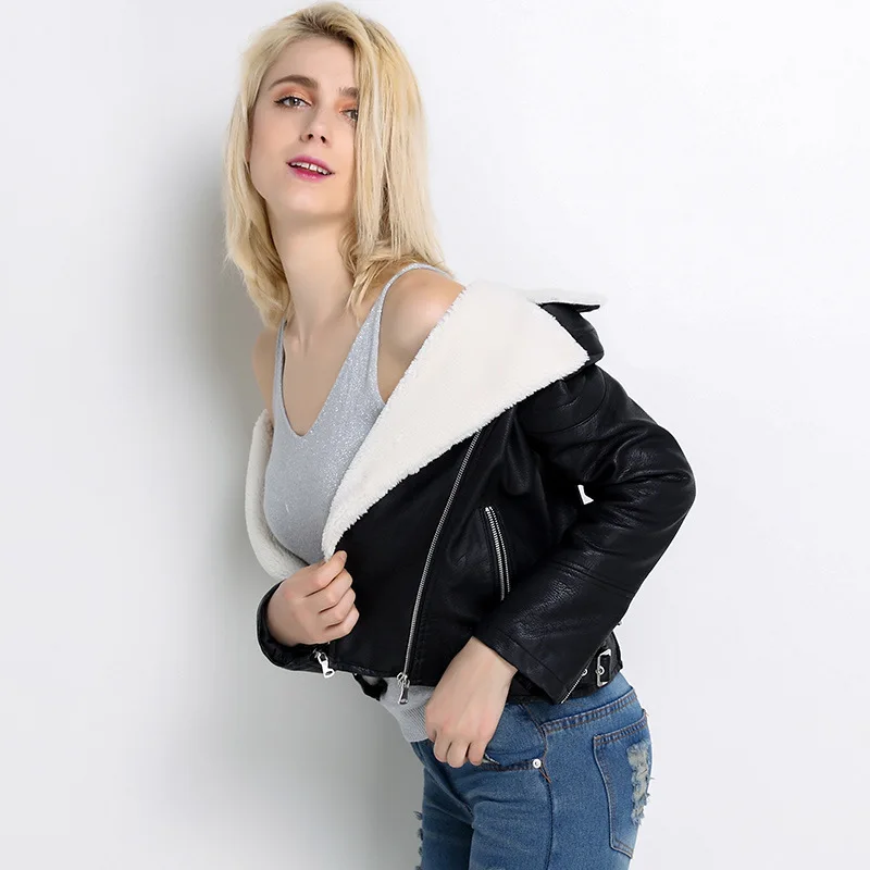 2021 Pimkie faux leather aviator jacket with contrast borg trim in black for women