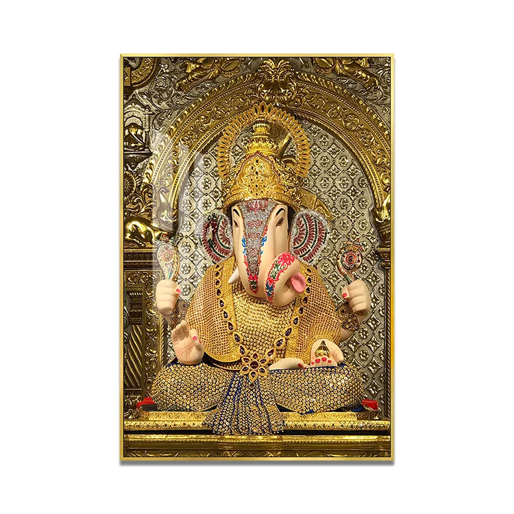 Religious Golden Elephant Decorative Paintings Crystal Porcelain Buddha Picture Lord Ganesha Wall Art For Home Decoration