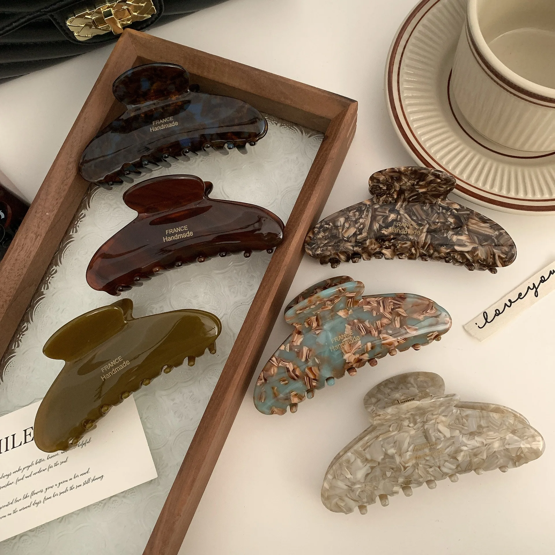 New France Handmade Geometry Large 10.5CM Brown Design Cellulose Acetate Big Hair Claw Clips For Women Girls Hair Accessories