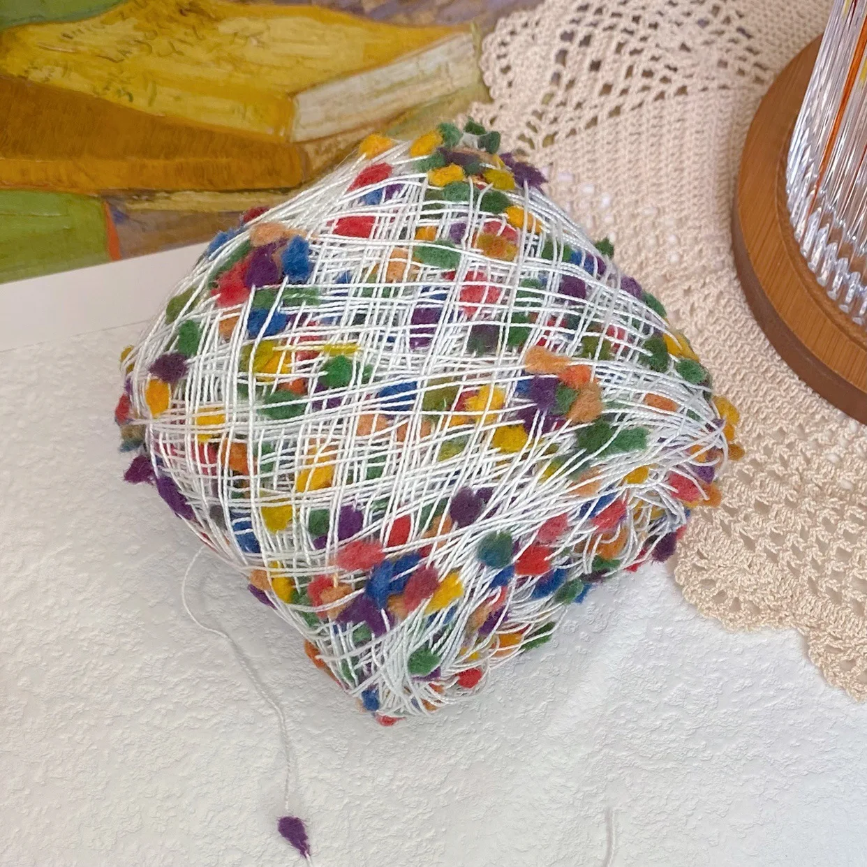 Pretty Colorful Soft Polyester Nylon Blended Pompom Fancy Yarn for Crochet and Hand Knitting