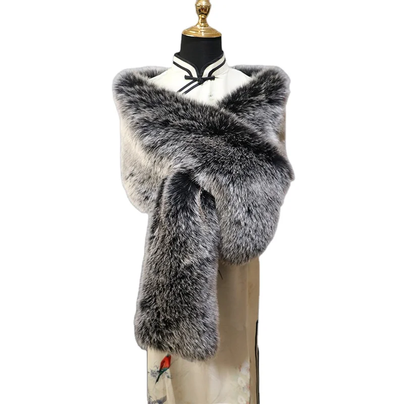 Excellent Quality Bestseller Long Fur Shawl Winter Fox Faux Fur Collar Oversize Fluffy Warm Scarf Shawls