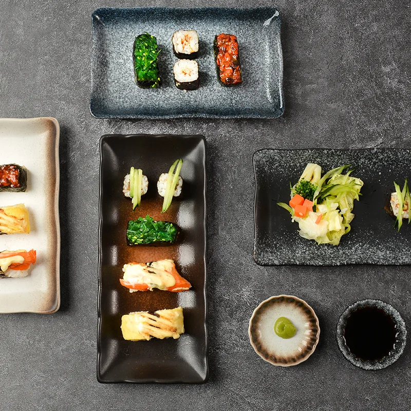 Japanese tableware cuisine rectangular sushi plate special restaurant ceramic long plate creative dessert plate sushi plate hous