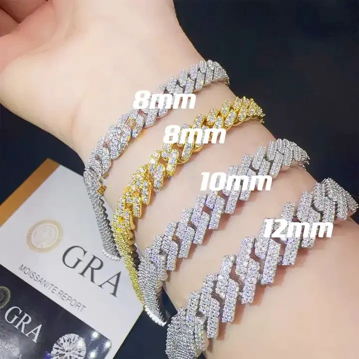 Fashion Jewelry Necklaces 6mm 8mm 10mm 12mm Width Customized Cuban Chain Vvsmoissanite With Silver 925 luxury Bracelet