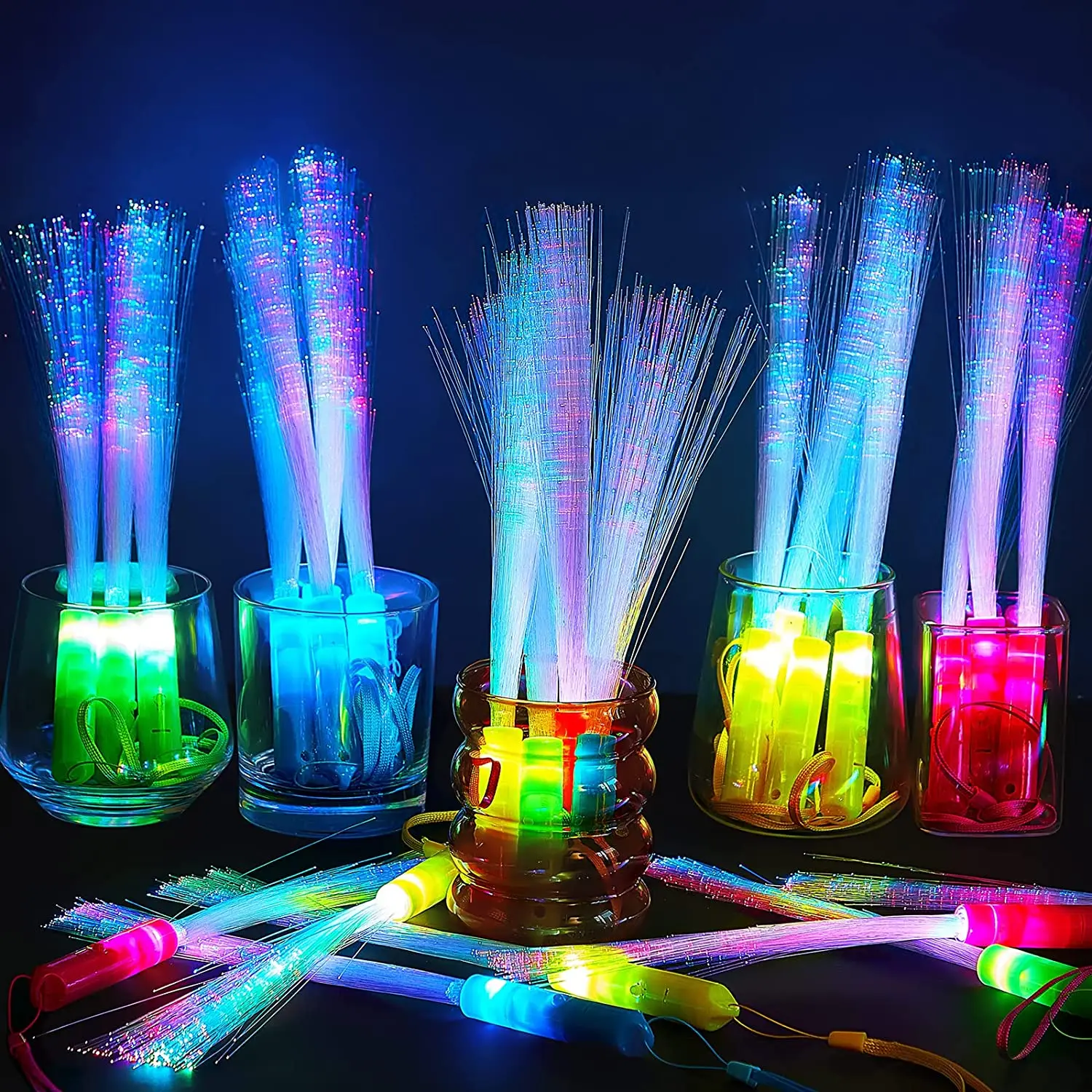 LED Fiber Optic Stick 7 Colors Light Up Fiber Optic Stick Glow in The Dark Wands for Kid Adults Glow Birthday Entertainment Prop