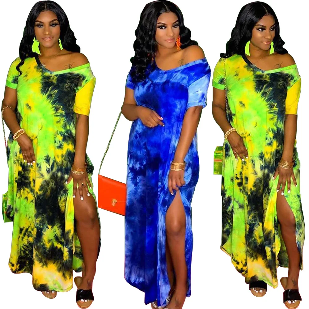 Cross-border Amazon Europe and America Sexy Cute Tie-Dye Dress Amazon Explosions