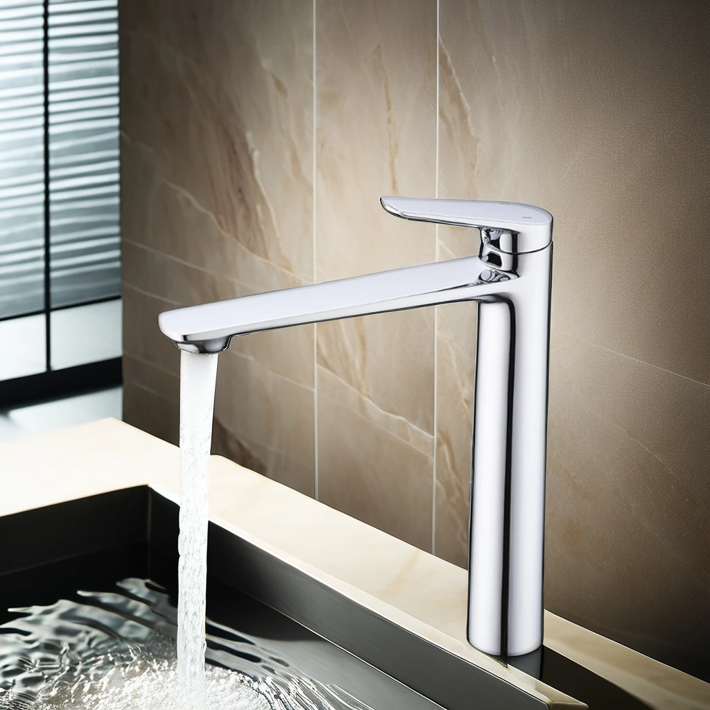 Modern Single-Handle Square Cold Water Basin Faucet Brass Deck Mounted Hand Basin Mixer Tap Kitchen Bathroom Use Ceramic Valve