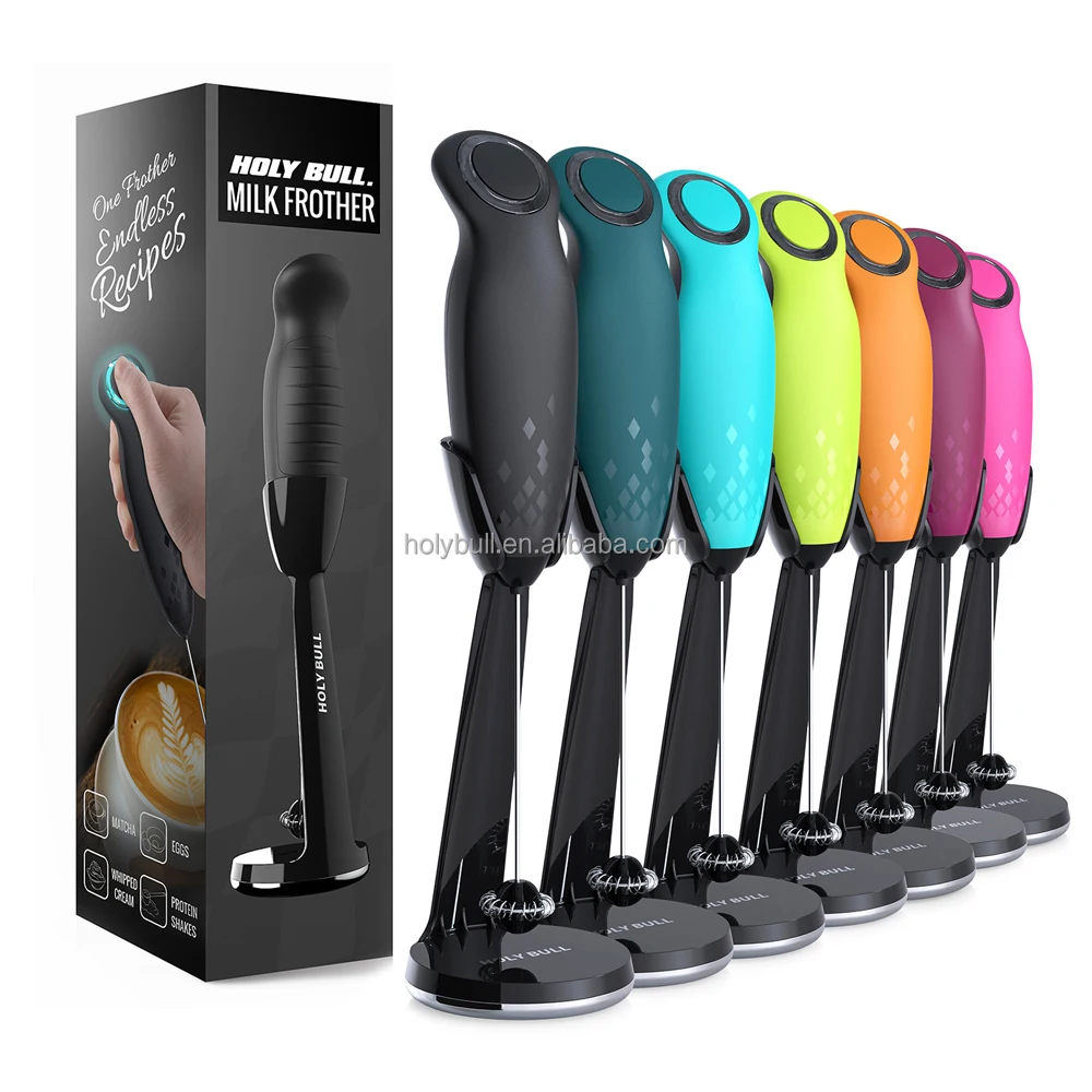 Electric Milk Frother Handheld with Stainless Steel Stand,Battery Powered Foam Maker