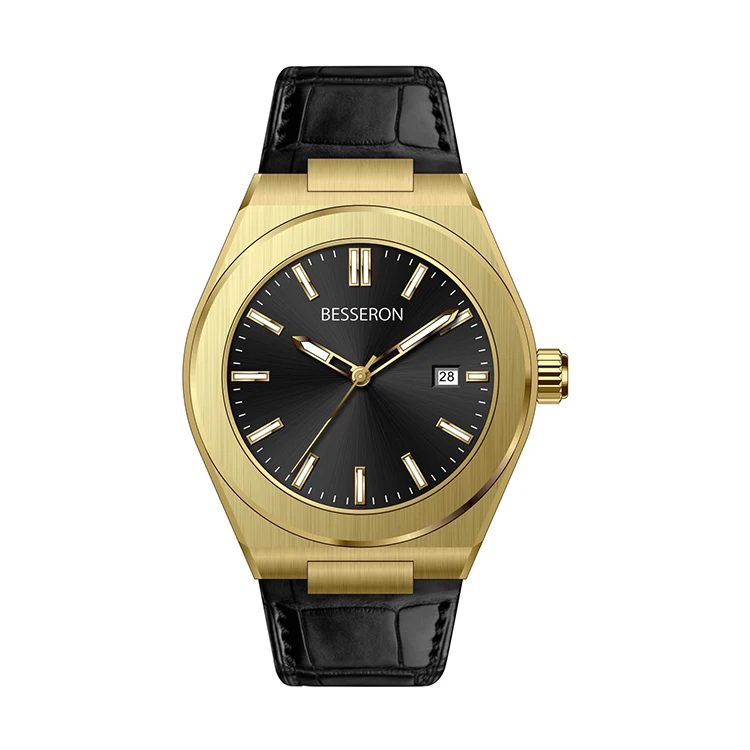 China manufacturer wholesale OEM  custom logo luxury luminous hand stainless steel leather quartz men gold watchES