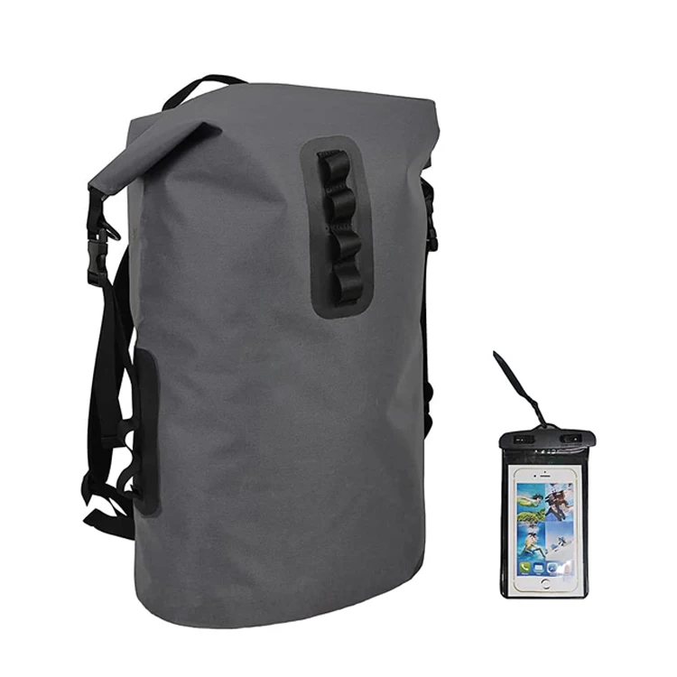 High Design Gray 420D TPU 20L Roll Top Dry Bag Waterproof Backpack With Phone Case For Kayaking Rafting Boating